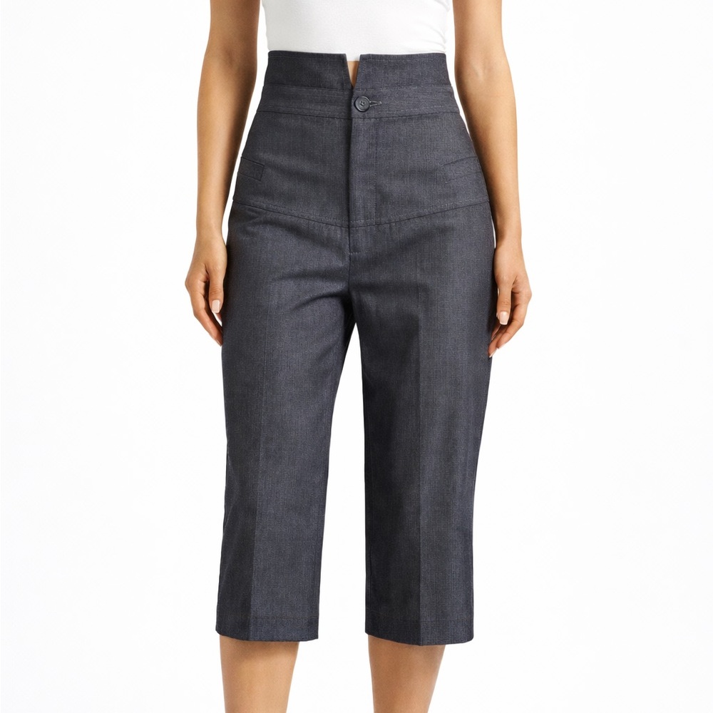 Alvin Valley Grey Pinstripe Ultra High Rise Capri Pants